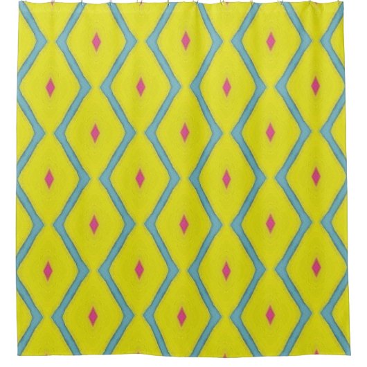 Yellow & Mint Blue Diamond Line Shower Curtain シャワーカーテン (正面)