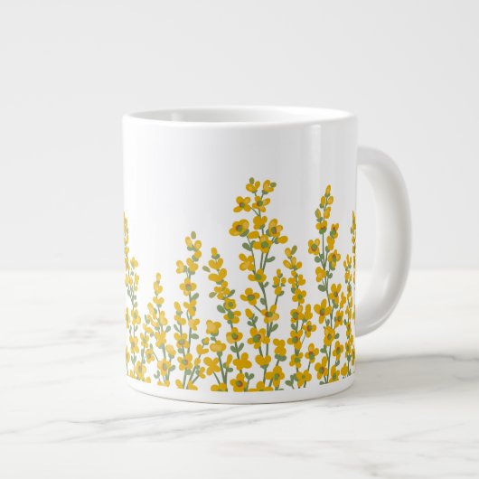 Yellow Modern  Floral Garden Blooms  ジャンボコーヒーマグカップ (正面右)