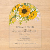 Yellow Modern Sunflowers Bouquet Bridal Shower  アクリル招待状 (正面)