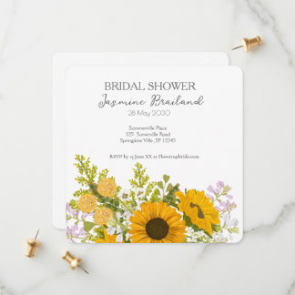 Yellow Modern Sunflowers Bouquet Bridal Shower  セーブザデート