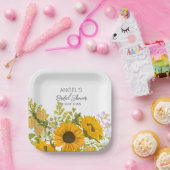 Yellow Modern Sunflowers Bouquet Bridal Shower ペーパープレート (パーティー)