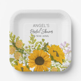 Yellow Modern Sunflowers Bouquet Bridal Shower ペーパープレート