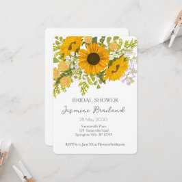 Yellow Modern Sunflowers Bouquet Bridal Shower  招待状