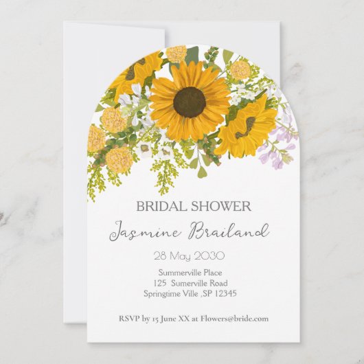 Yellow Modern Sunflowers Bouquet Bridal Shower  招待状 (正面)