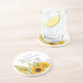 Yellow Modern Sunflowers Bouquet Wedding  コースター (側面)
