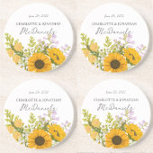 Yellow Modern Sunflowers Bouquet Wedding コースター
