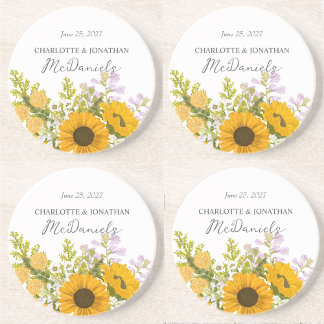 Yellow Modern Sunflowers Bouquet Wedding  コースター