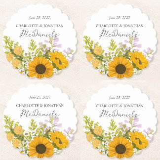 Yellow Modern Sunflowers Bouquet Wedding  ペーパーコースター