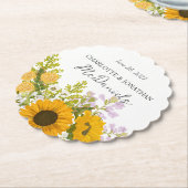 Yellow Modern Sunflowers Bouquet Wedding  ペーパーコースター (アングル)