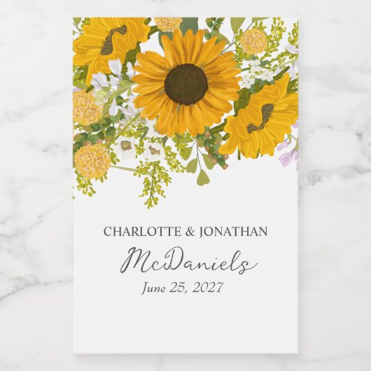 Yellow Modern Sunflowers Bouquet Wedding  ワインラベル (シングルラベル)