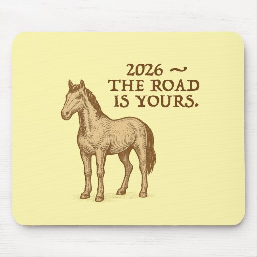 Yellow Mouse Pad with motivational text and horse マウスパッド (正面)