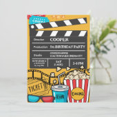 Yellow Movie Night Birthday Party For Boys 招待状 (スタンド正面)