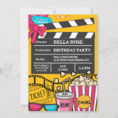 Yellow Movie Night Birthday Party For Girls 招待状 (正面)