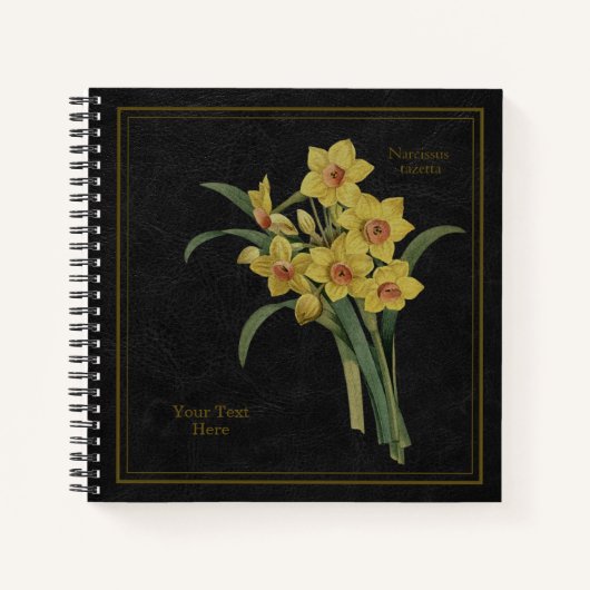 Yellow Narcissus Tazetta Black Notebook ノートブック (正面)