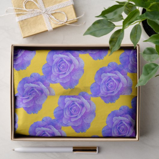 Yellow Navy Blue Floral Patterns Flowers Roses 薄葉紙 (ギフト)