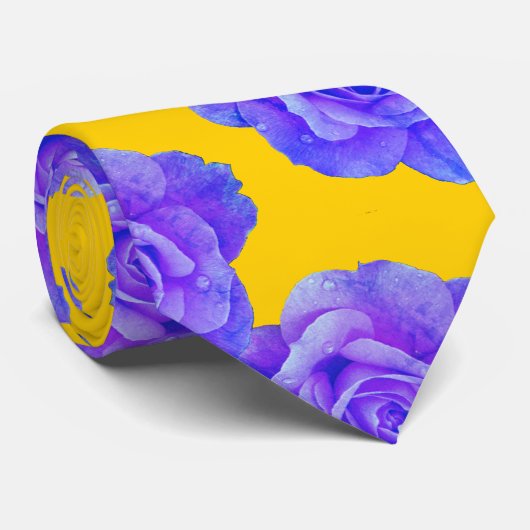 Yellow Navy Blue Floral Rose Classy Gift Favor ネクタイ (ロール)