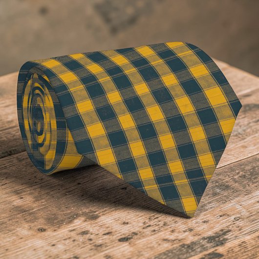 Yellow & Navy Blue Plaid Pattern Necktie Tie ネクタイ