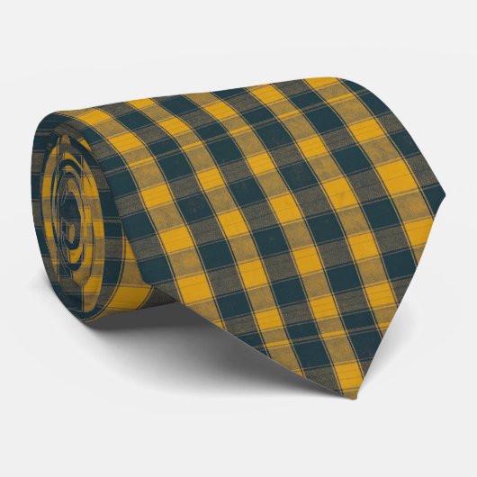 Yellow & Navy Blue Plaid Pattern Necktie Tie ネクタイ (ロール)