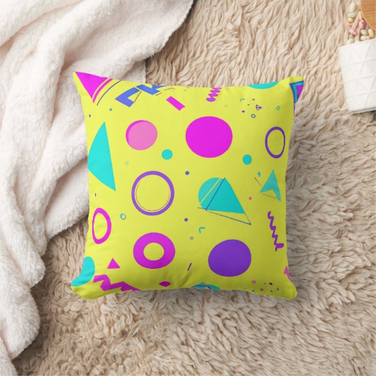 Yellow Neon Memphis Geometric 80s Design クッション (ブランケット)