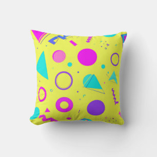 Yellow Neon Memphis Geometric 80s Design クッション