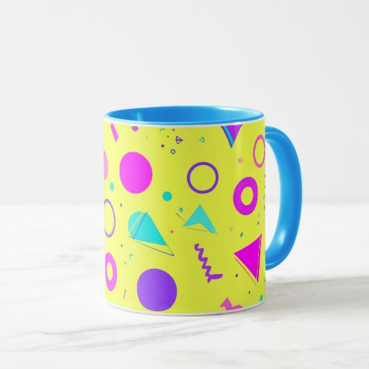 Yellow Neon Memphis Geometric 80s Design マグカップ (正面右)