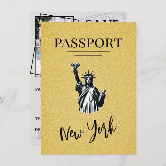 Yellow New York City Passport日付の保存 セーブザデート (正面/裏面)