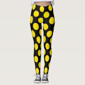 Yellow on Black Polka Dot Leggings レギンス (正面)