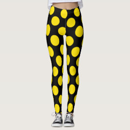 Yellow on Black Polka Dot Leggings レギンス
