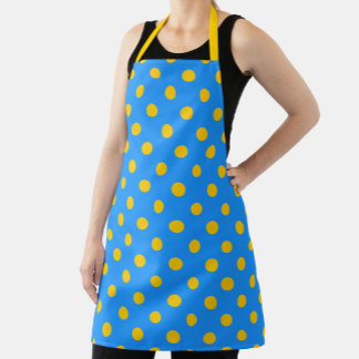 Yellow On Blue Polka Dots Pattern Design エプロン
