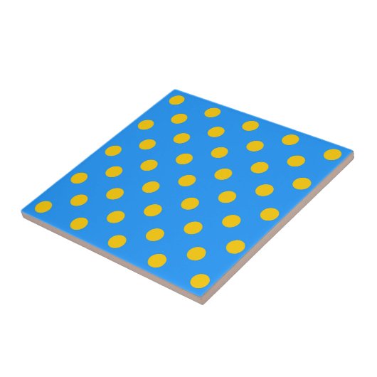 Yellow On Blue Polka Dots Pattern Design タイル (側面)