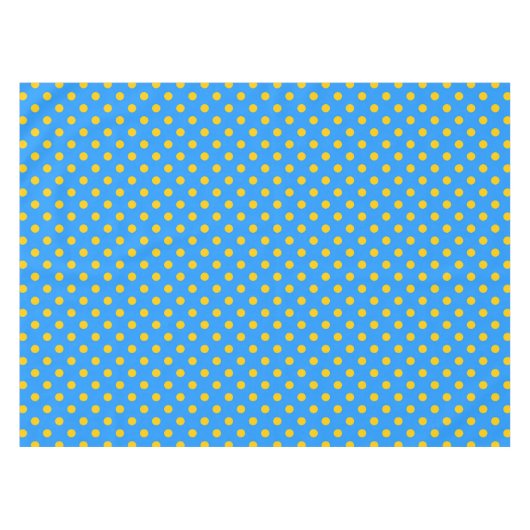 Yellow On Blue Polka Dots Pattern Design テーブルクロス (正面(横))