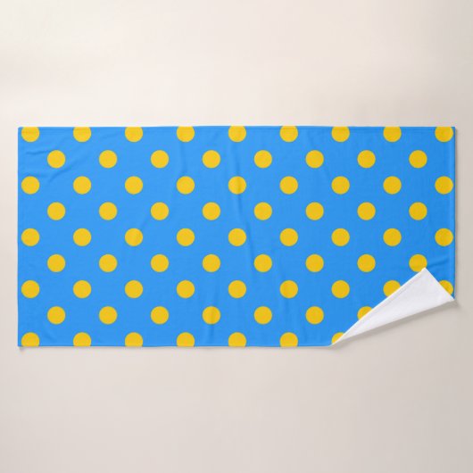 Yellow On Blue Polka Dots Pattern Design バスタオル (バスタオル)