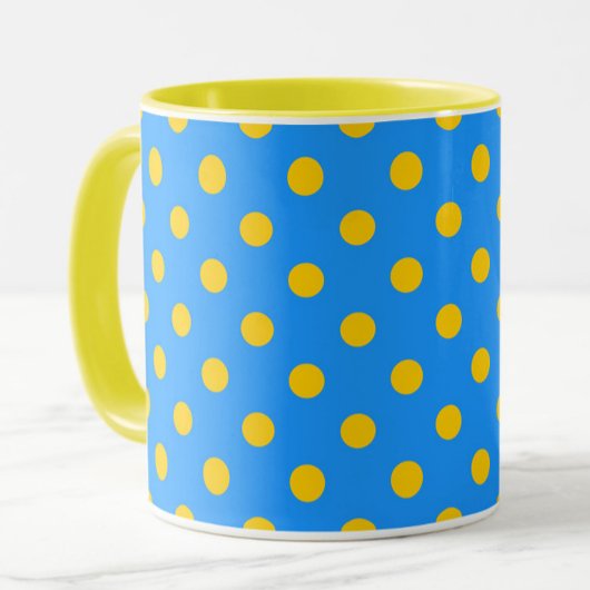 Yellow On Blue Polka Dots Pattern Design マグカップ
