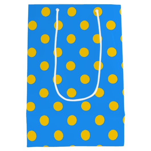 Yellow On Blue Polka Dots Pattern Design ミディアムペーパーバッグ (裏面)