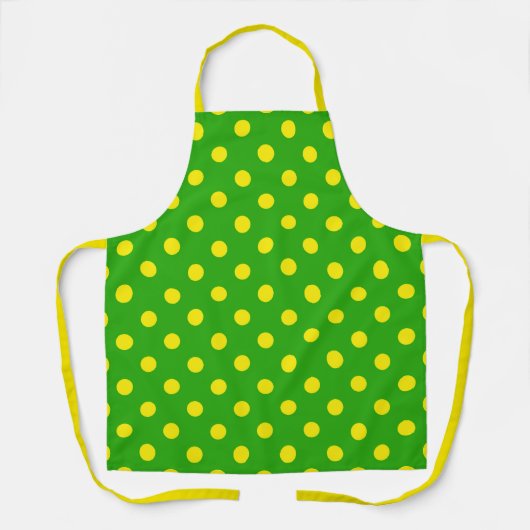 Yellow On Green Polka Dots Pattern Design エプロン (正面)