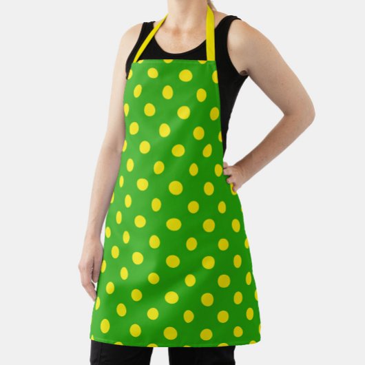 Yellow On Green Polka Dots Pattern Design  エプロン