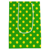 Yellow On Green Polka Dots Pattern Design  ミディアムペーパーバッグ (裏面)