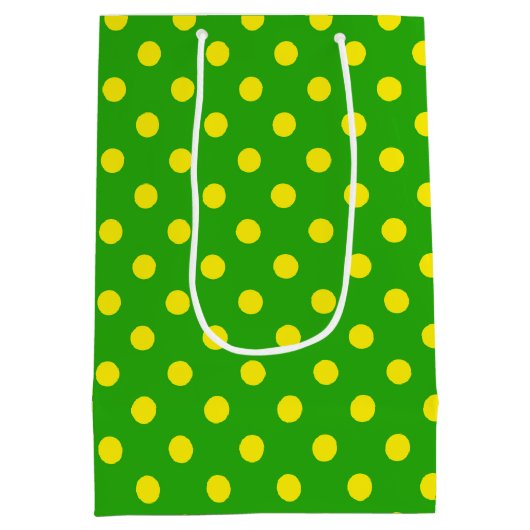 Yellow On Green Polka Dots Pattern Design  ミディアムペーパーバッグ (裏面)