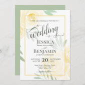 Yellow or Gold Boho Roses Stylish Script Wedding 招待状 (正面/裏面)