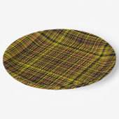 Yellow Orange Black Plaid Pattern ペーパープレート (アングル)