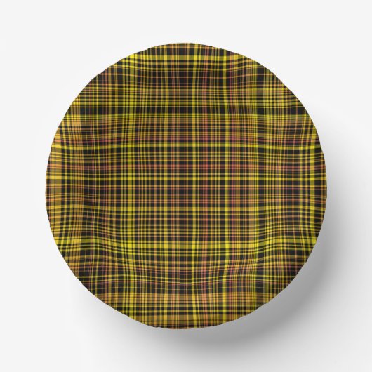 Yellow Orange Black Plaid Pattern ペーパーボウル (正面)