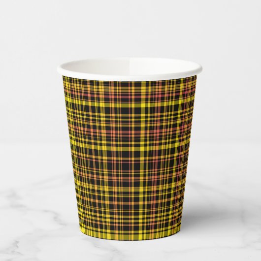 Yellow Orange Black Plaid Pattern 紙コップ (左)