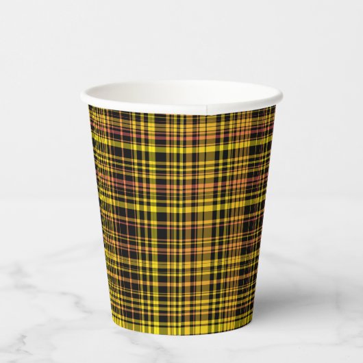 Yellow Orange Black Plaid Pattern 紙コップ (右)