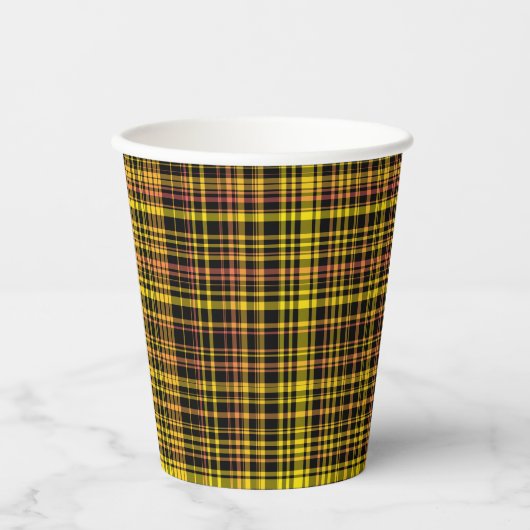 Yellow Orange Black Plaid Pattern 紙コップ (正面)