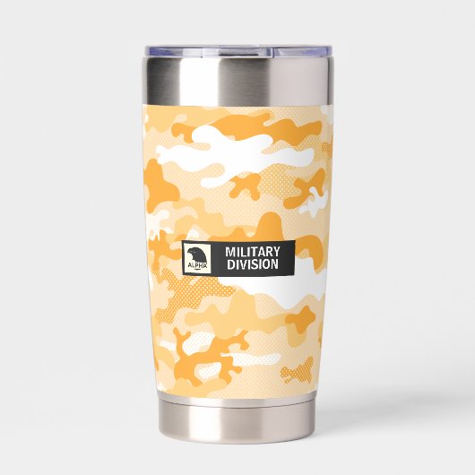 Yellow Orange Camouflage Pattern 保温保冷タンブラー (正面)