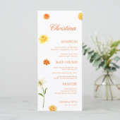 Yellow Orange Floral Custom Guest Name Garden Menu メニュー (スタンド正面)