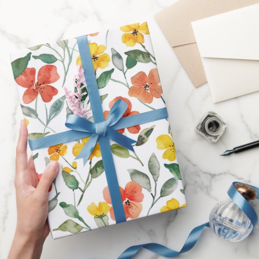 Yellow Orange Flowers Birthday ラッピングペーパー (ギフト)