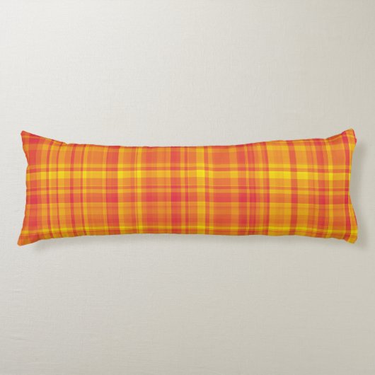 Yellow Orange Plaid Pattern ボディピロー (正面)