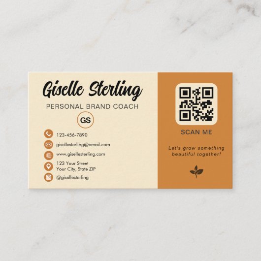 Yellow Orange QR Code Photo Monogram Social Media  名刺 (正面)