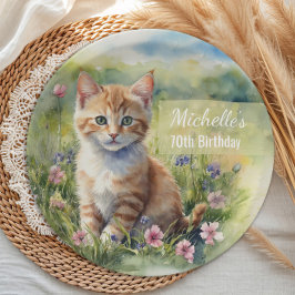 Yellow Orange Tabby Kitten Cat  70th Birthday ペーパープレート